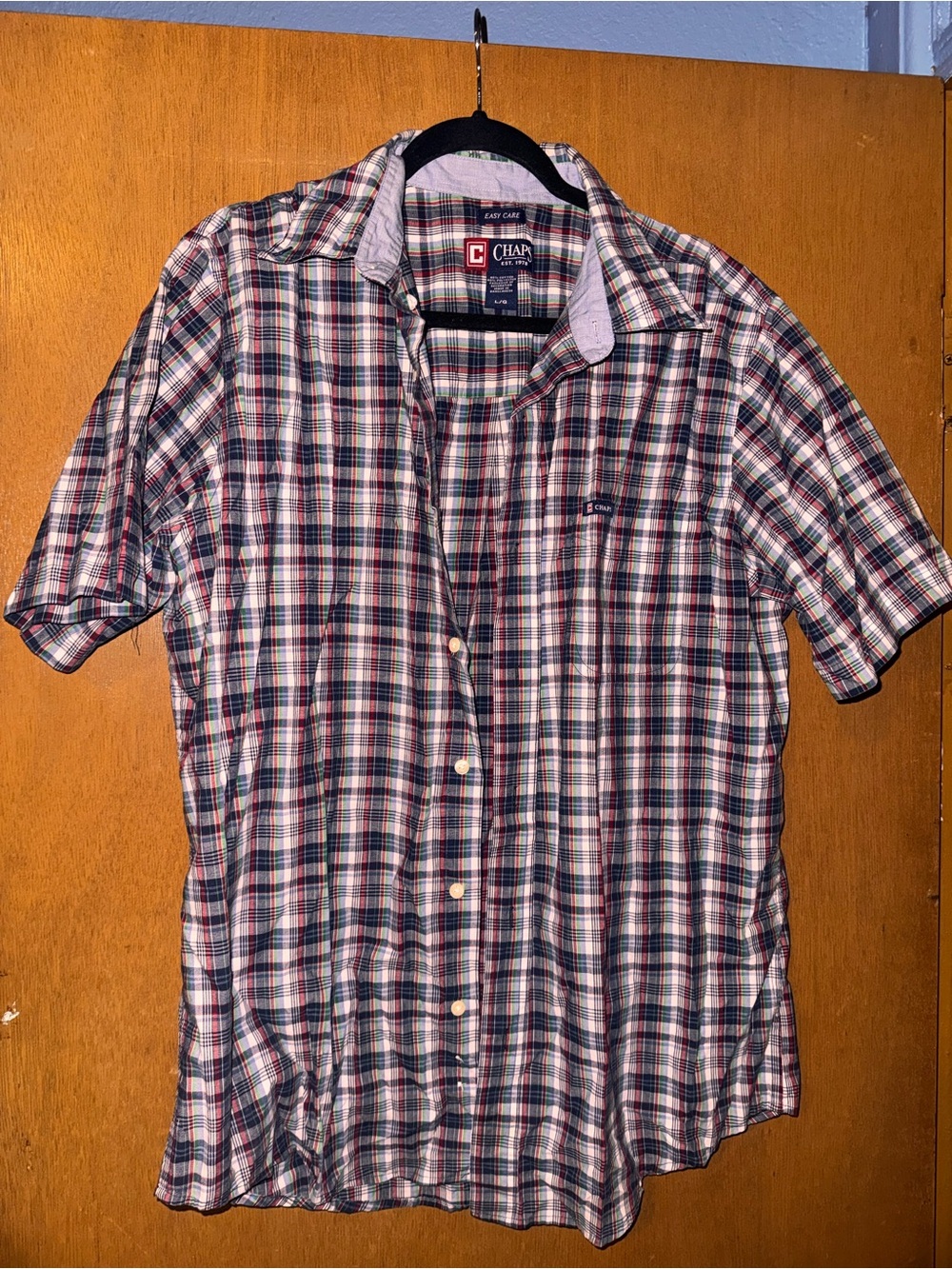 Chaps Men’s Short-Sleeve Plaid Button-Down Shirt in Navy, Red, White